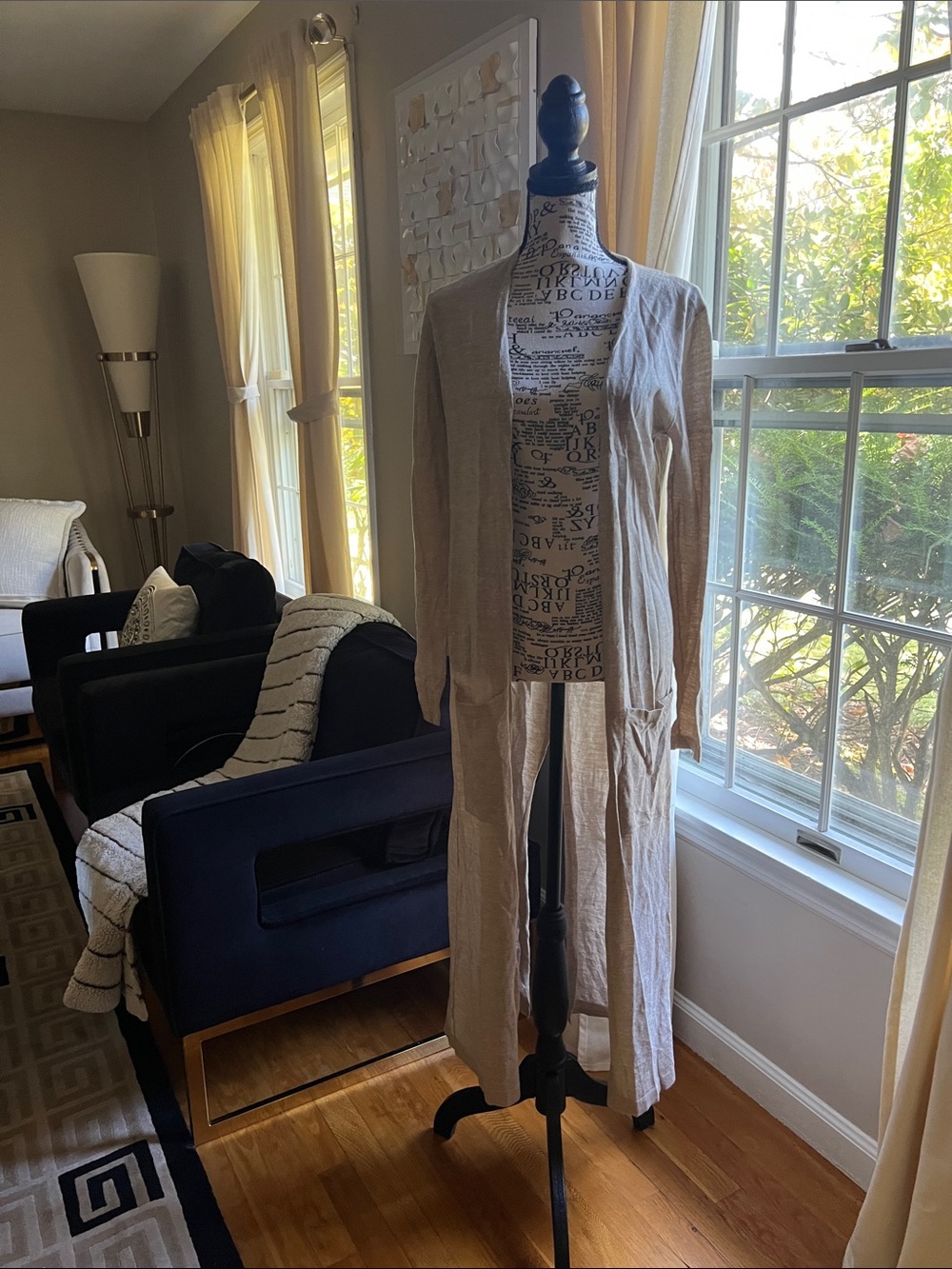 Theory Light Beige Long Open-Front Cardigan I Duster